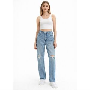 Wild Fable Womens High Rise Straight Leg Jeans Distressed Blue Denim Size 10